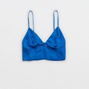 Aerie Satin Princess Blue Corset Cropped Tank Top